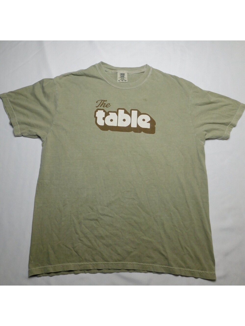 Comfort Colors T Shirt Mens XL Green The Table Retro Bubble Font Graphic Tee
